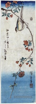 petit oiseau sur une branche de kaidozakura 1848 Utagawa Hiroshige ukiyoe Peinture à l'huile